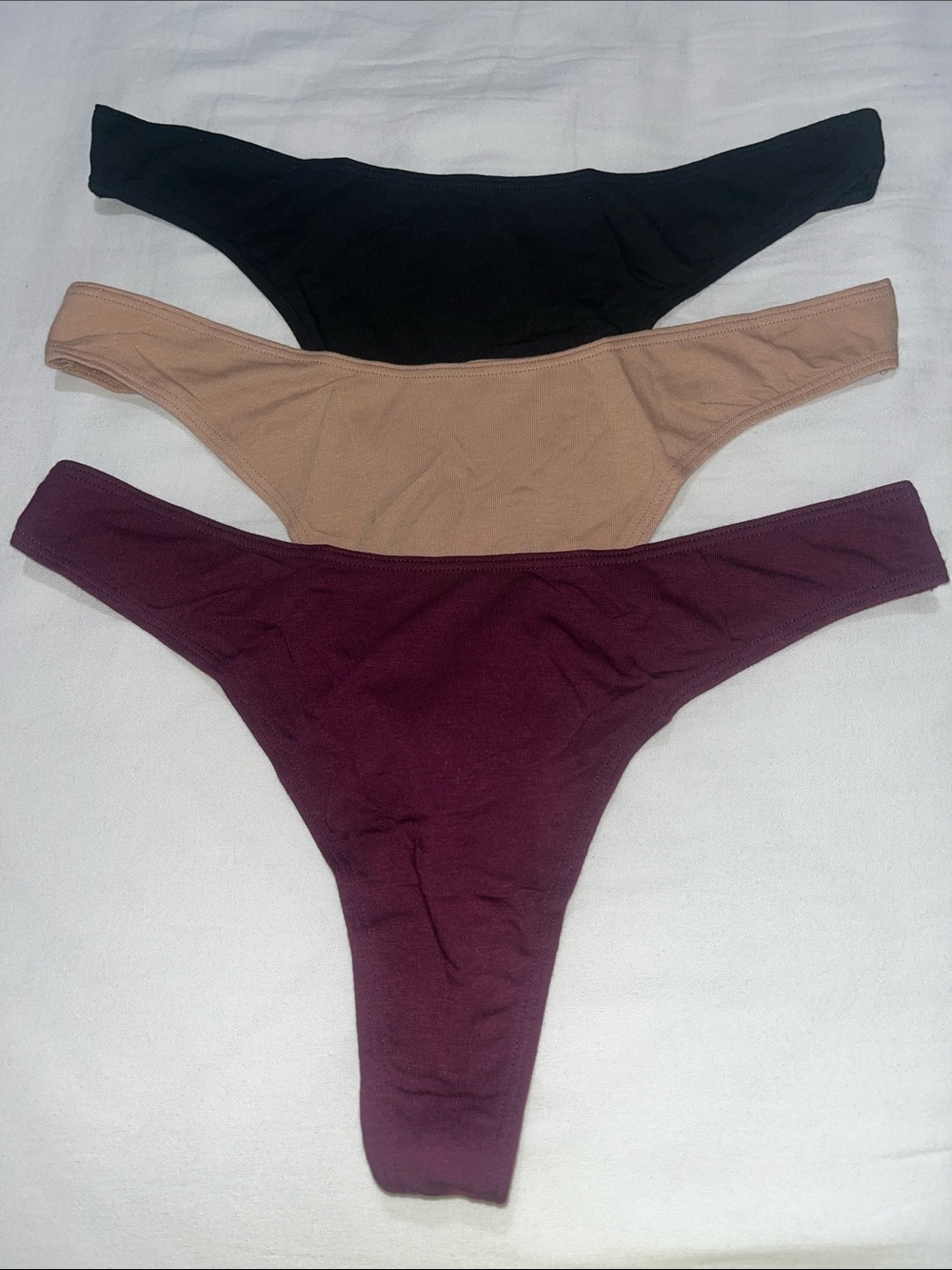 Victoria's Secret High Leg Cotton Scoop Thongs — Black, Nude, Burgundy
